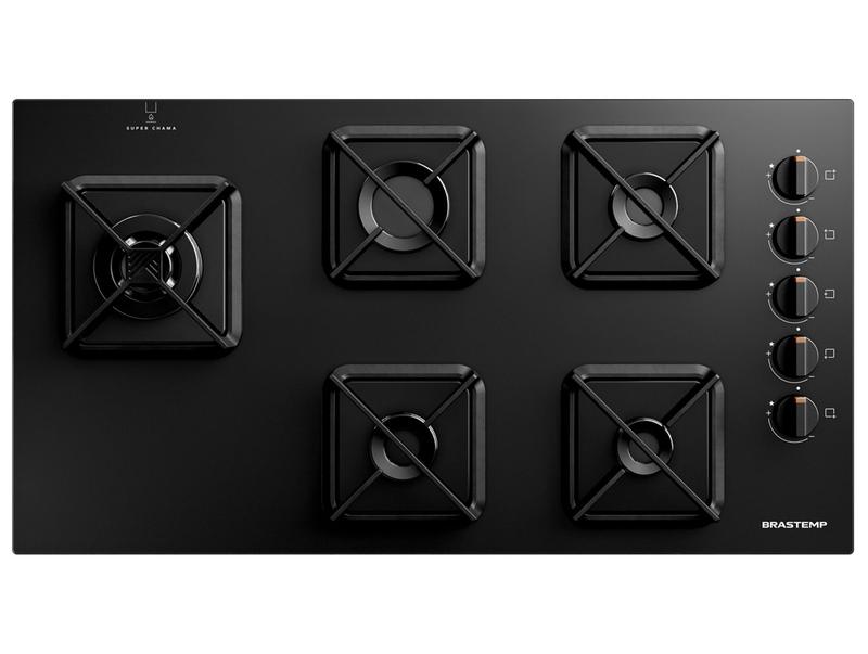 Cooktop 5 Bocas a Gás Brastemp BDS85AE Superautomático Vidro Temperado Preto Bivolt