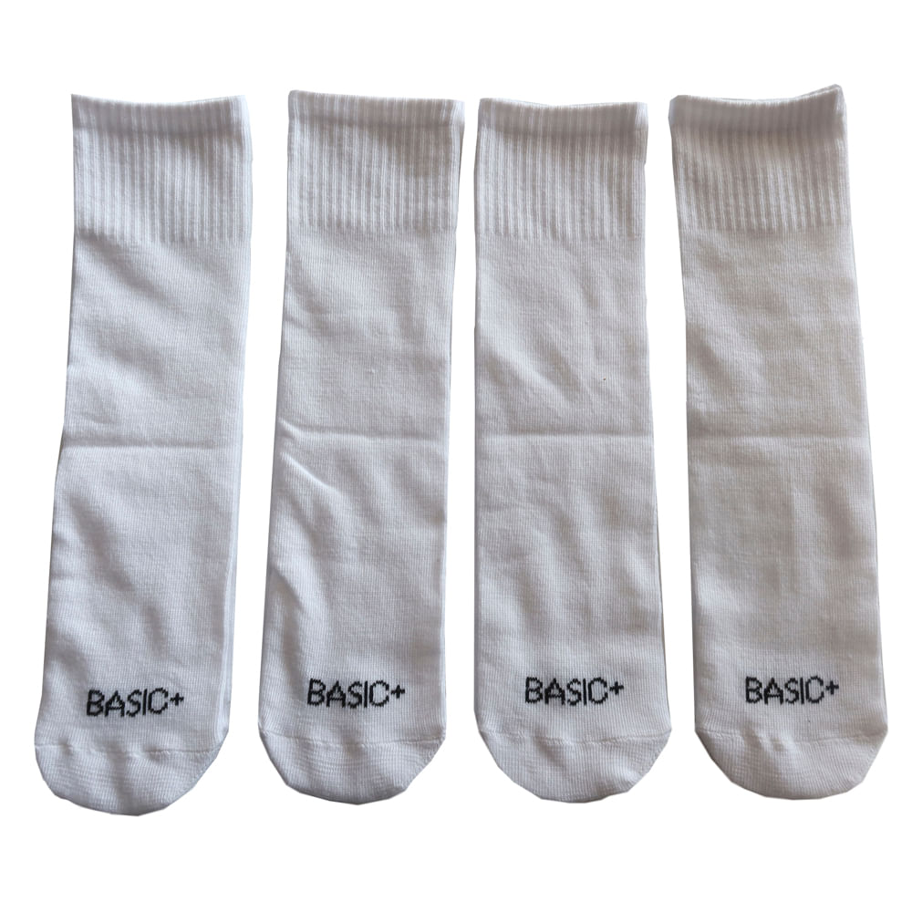 Kit 4 Meias Cano Médio Basic+ Poliéster Branca