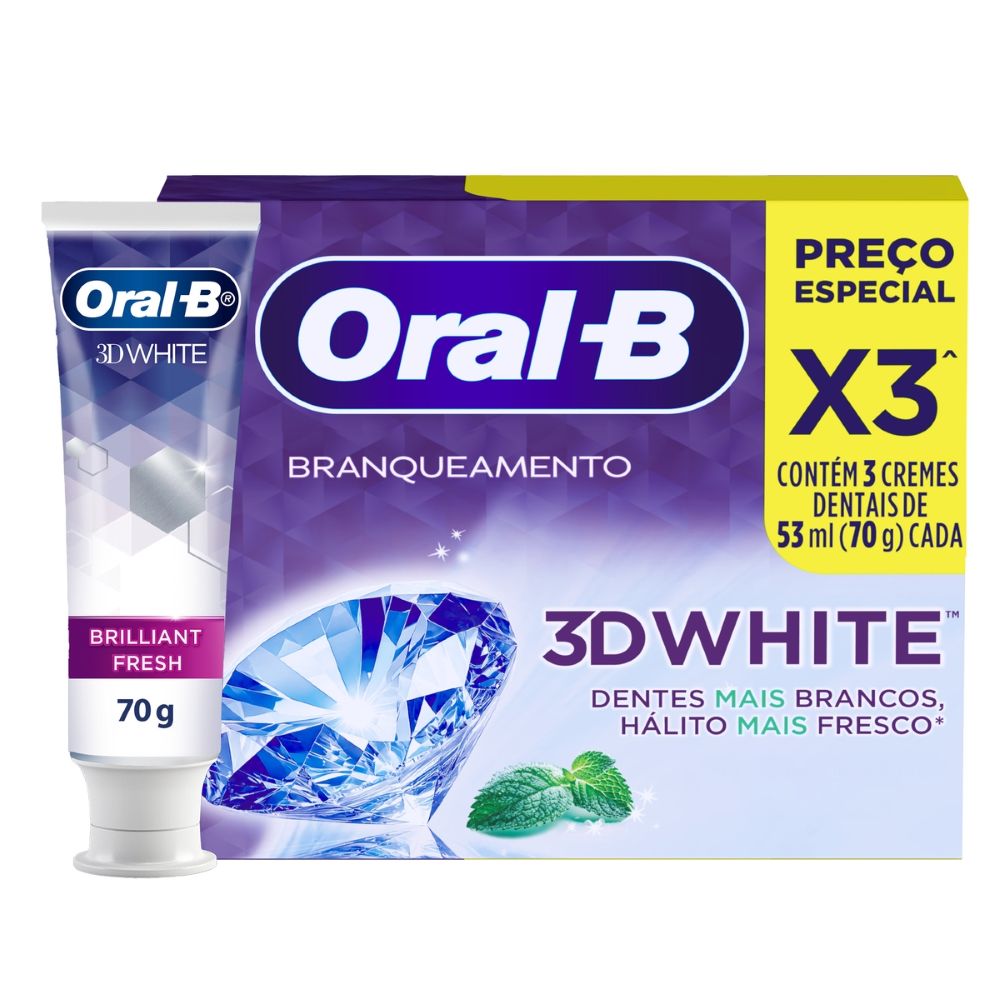 Kit Creme Dental Branqueador Oral-B 3D White Brilliant Fresh 70g 3 Unidades