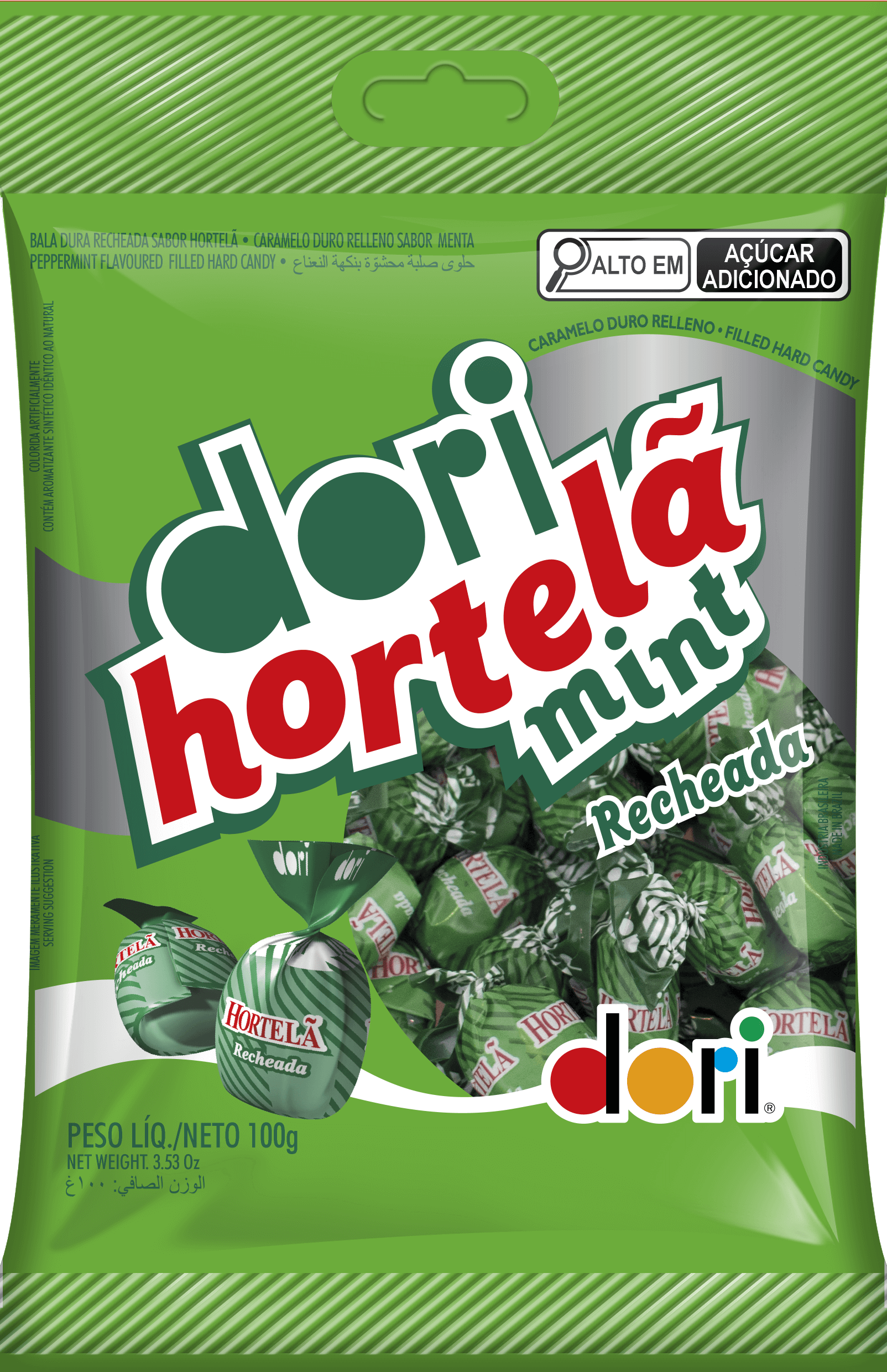 Bala de Hortelã Recheada Dori 100g Refrescante Sem Glúten