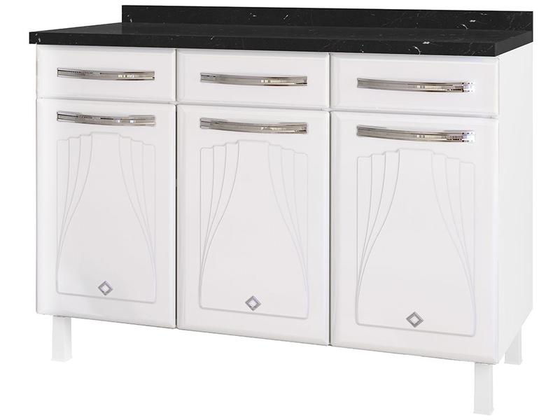 Balcão de Cozinha Telasul Cristal Aço 3 Portas 3 Gavetas Branco