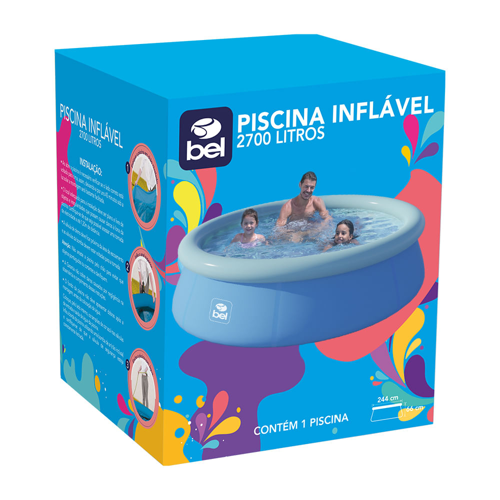 Piscina Inflável Bel 2.700L 2,44m x 66cm PVC Triplo e Poliéster