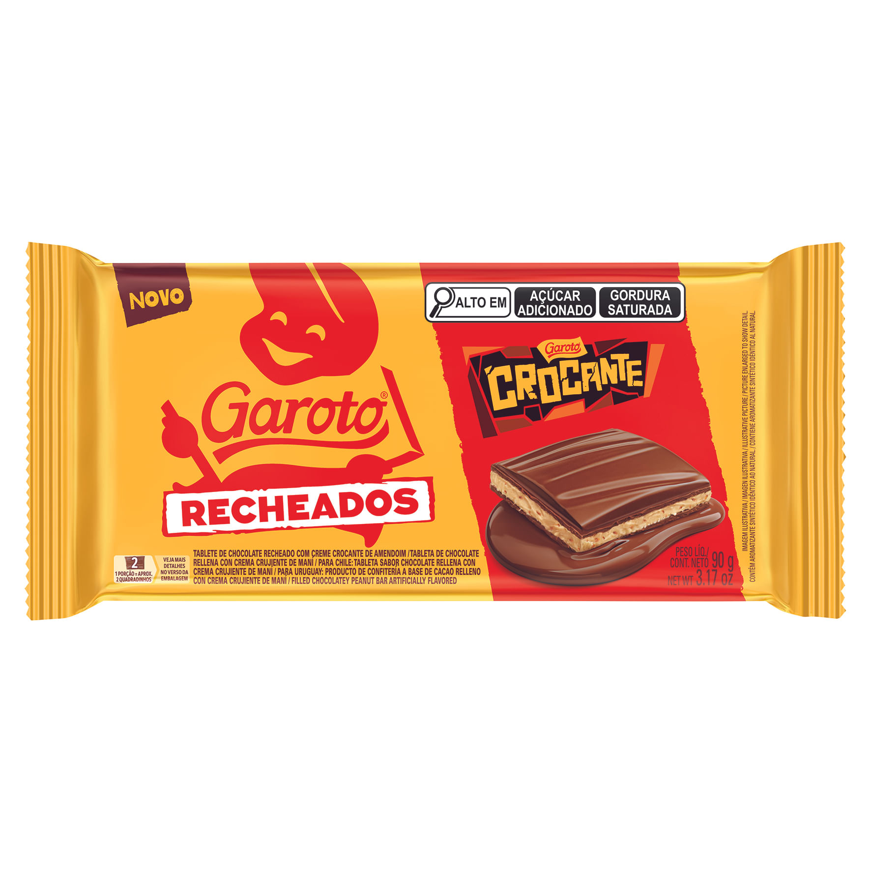 Tablete de Chocolate Recheado Crocante Garoto 90g Amendoim