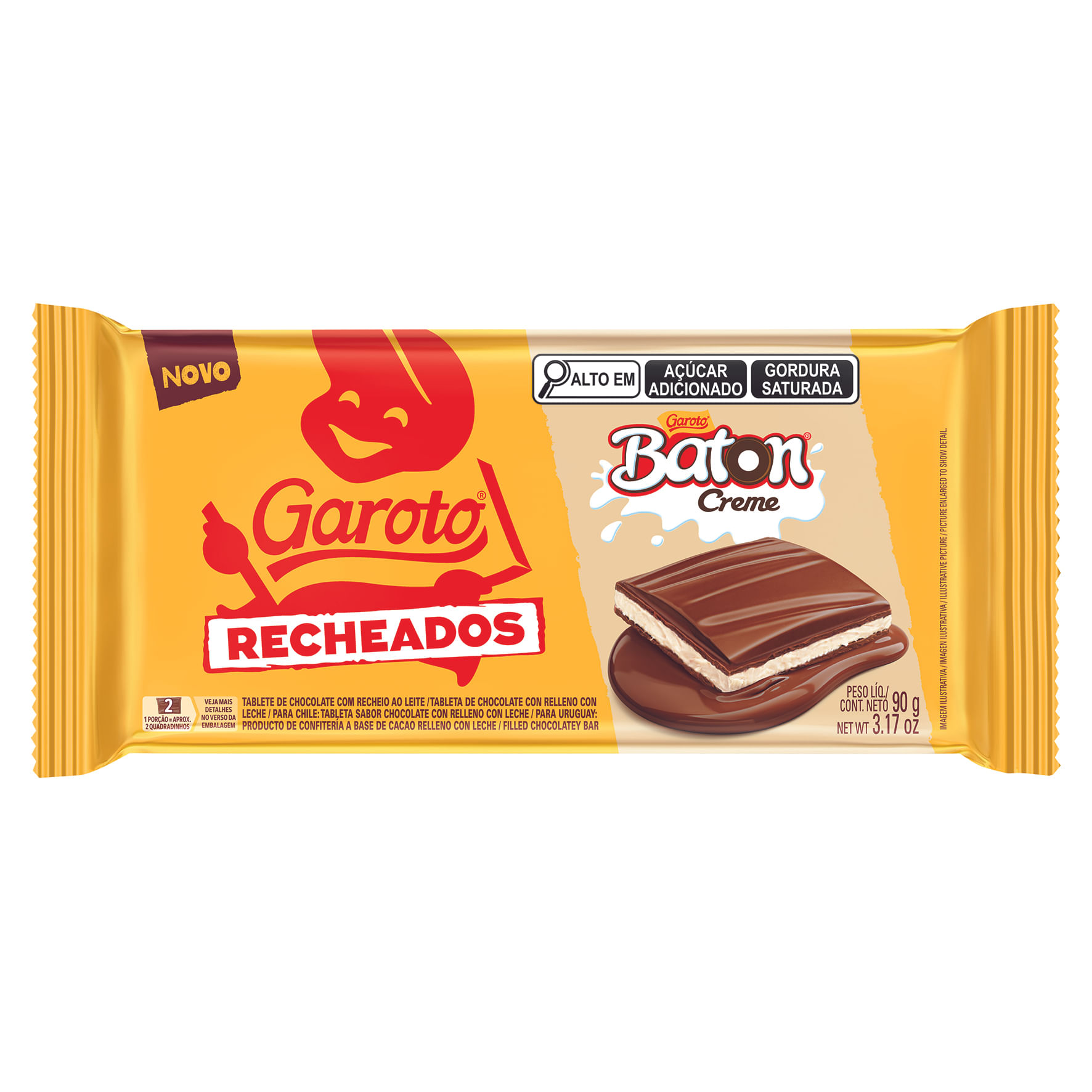 Tablete de Chocolate Recheio Leite Baton Garoto 90g Cremoso