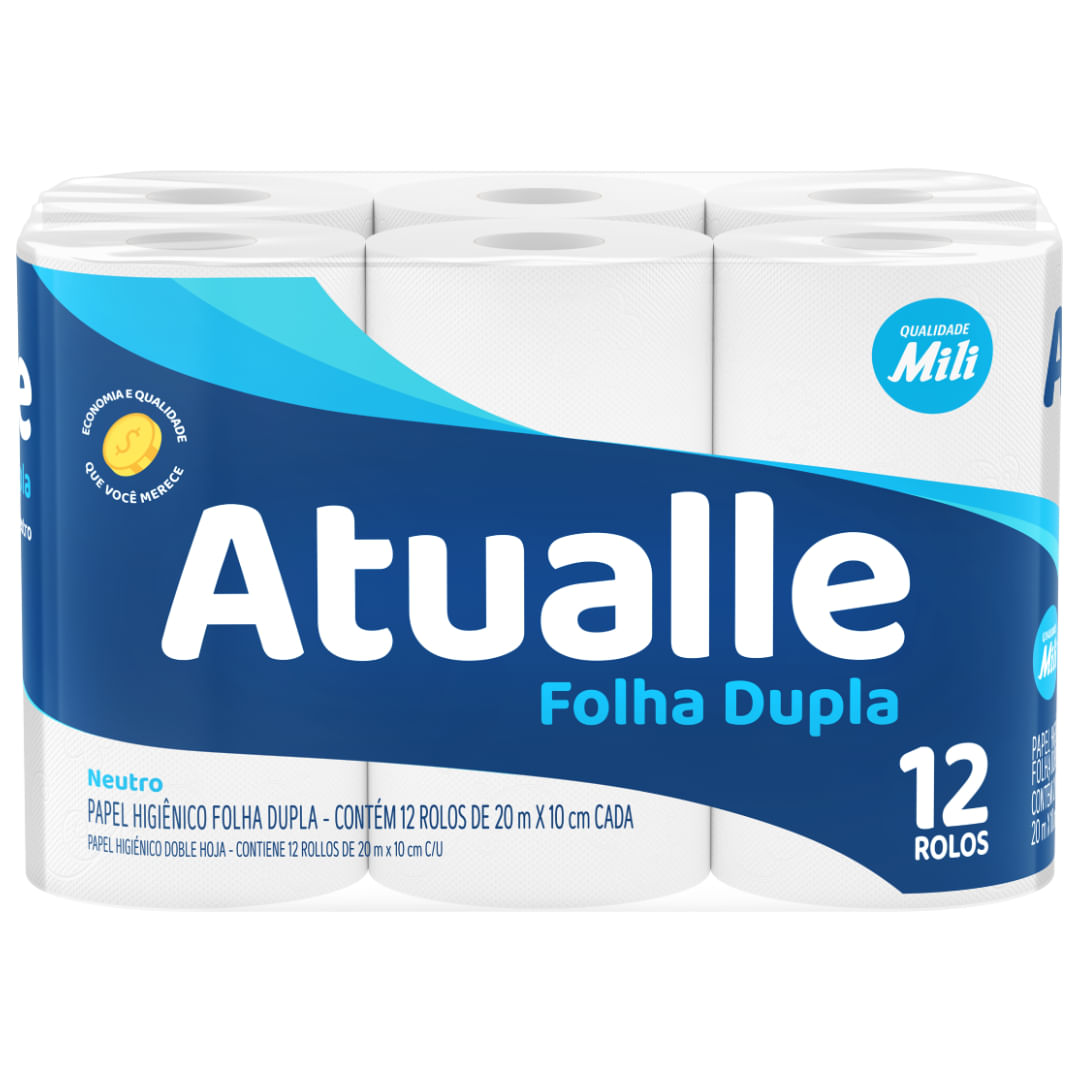 Papel Higiênico Folha Dupla Mili Atualle Rolo Neutro 12 Unidades