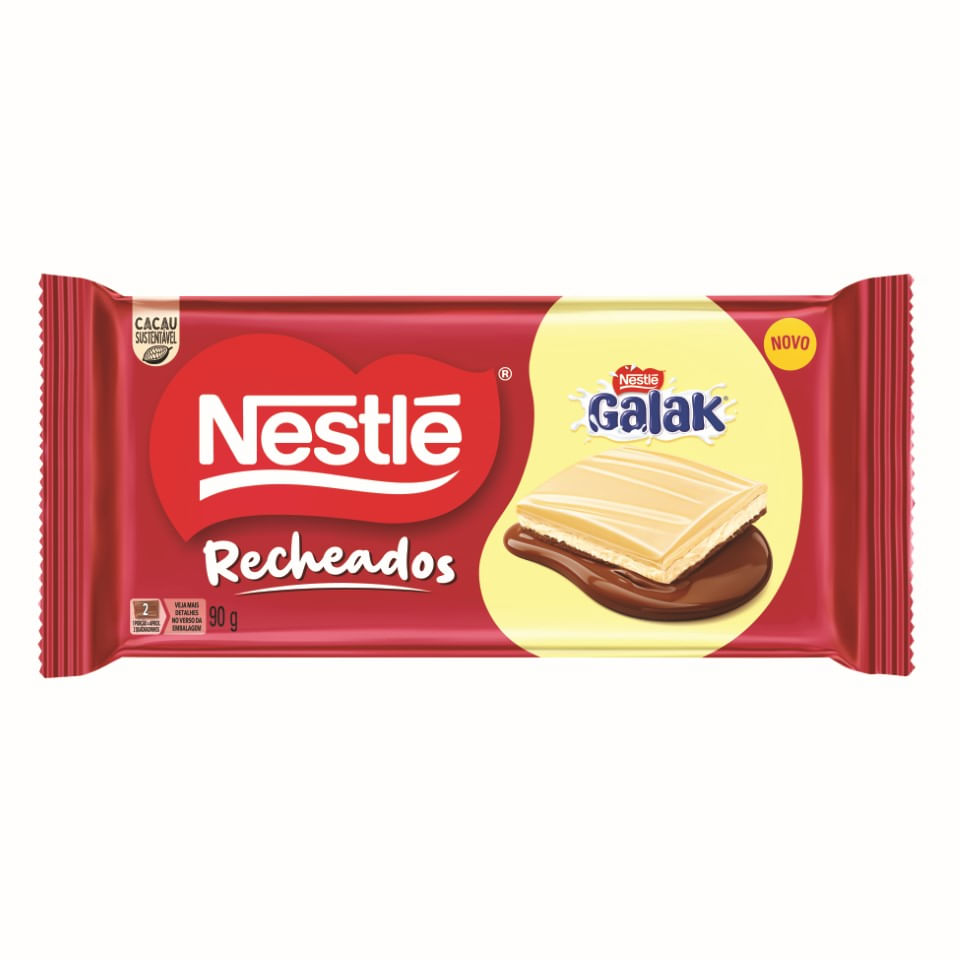 Tablete de Chocolate Branco Recheado Galak Nestlé 90g Cremoso