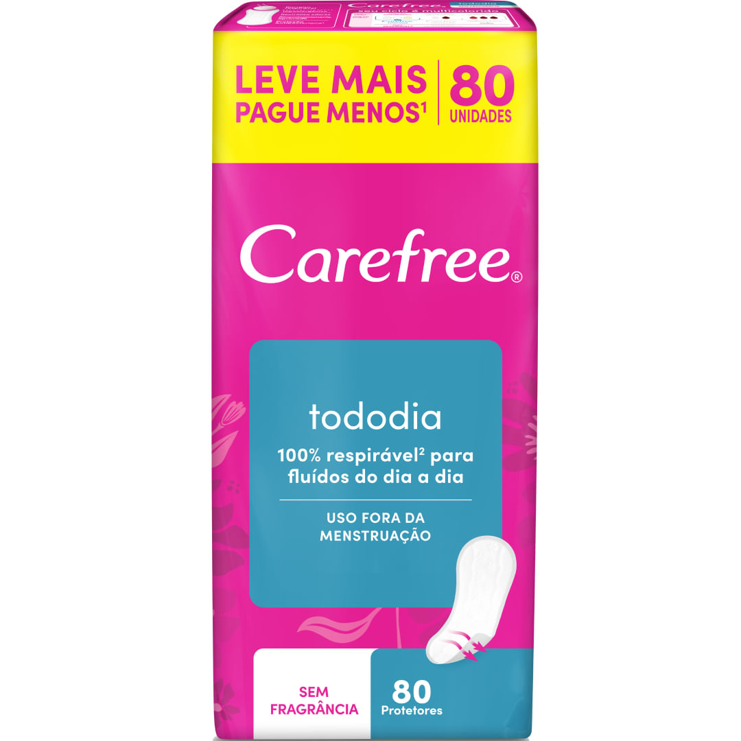 Protetor Diário Higiene Íntima Carefree Todo Dia Sem Perfume 80 Unidades