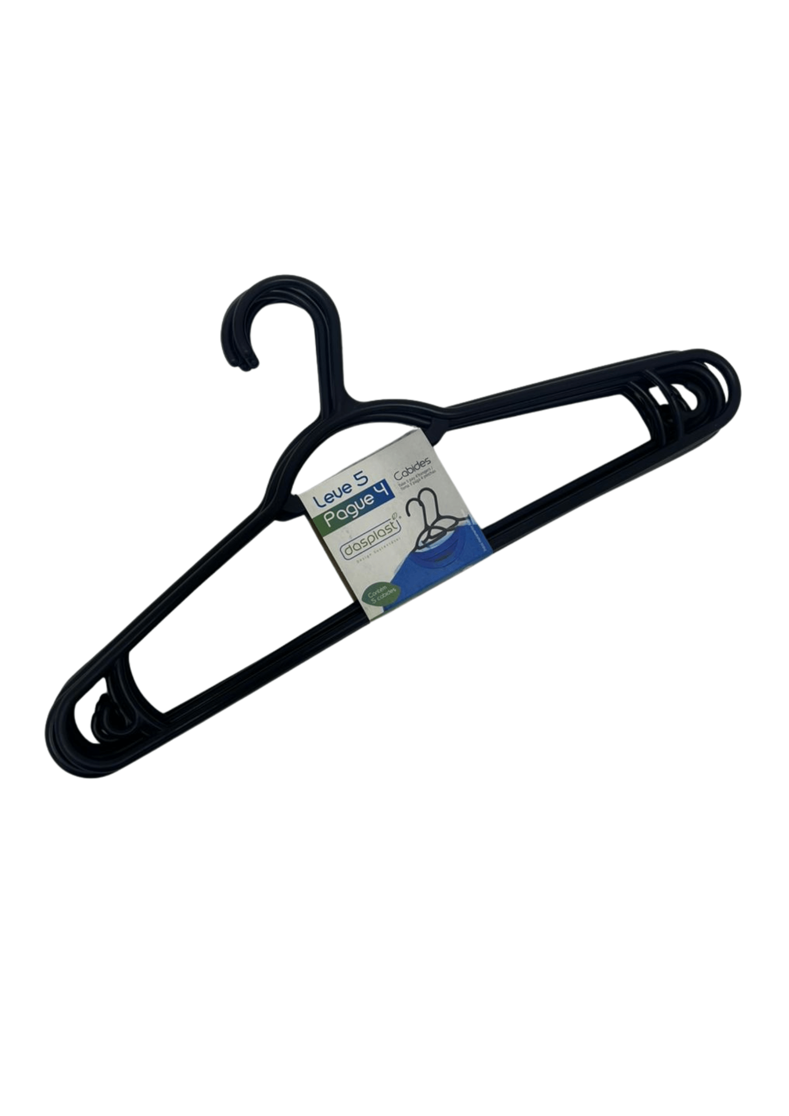 Conjunto de Cabides Plástico 5 Peças Dasplast Preto com Ganchos Laterais