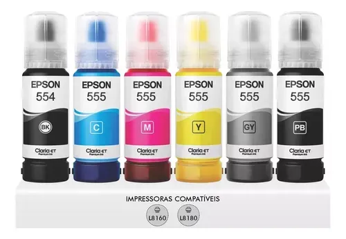 Kit com 6 Refil Tinta T554 T555 Fotográfica L8160 L8180