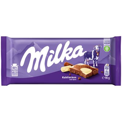 Barra de Chocolate ao Leite e Branco Milka Happy Cows 90g Leite dos Alpes
