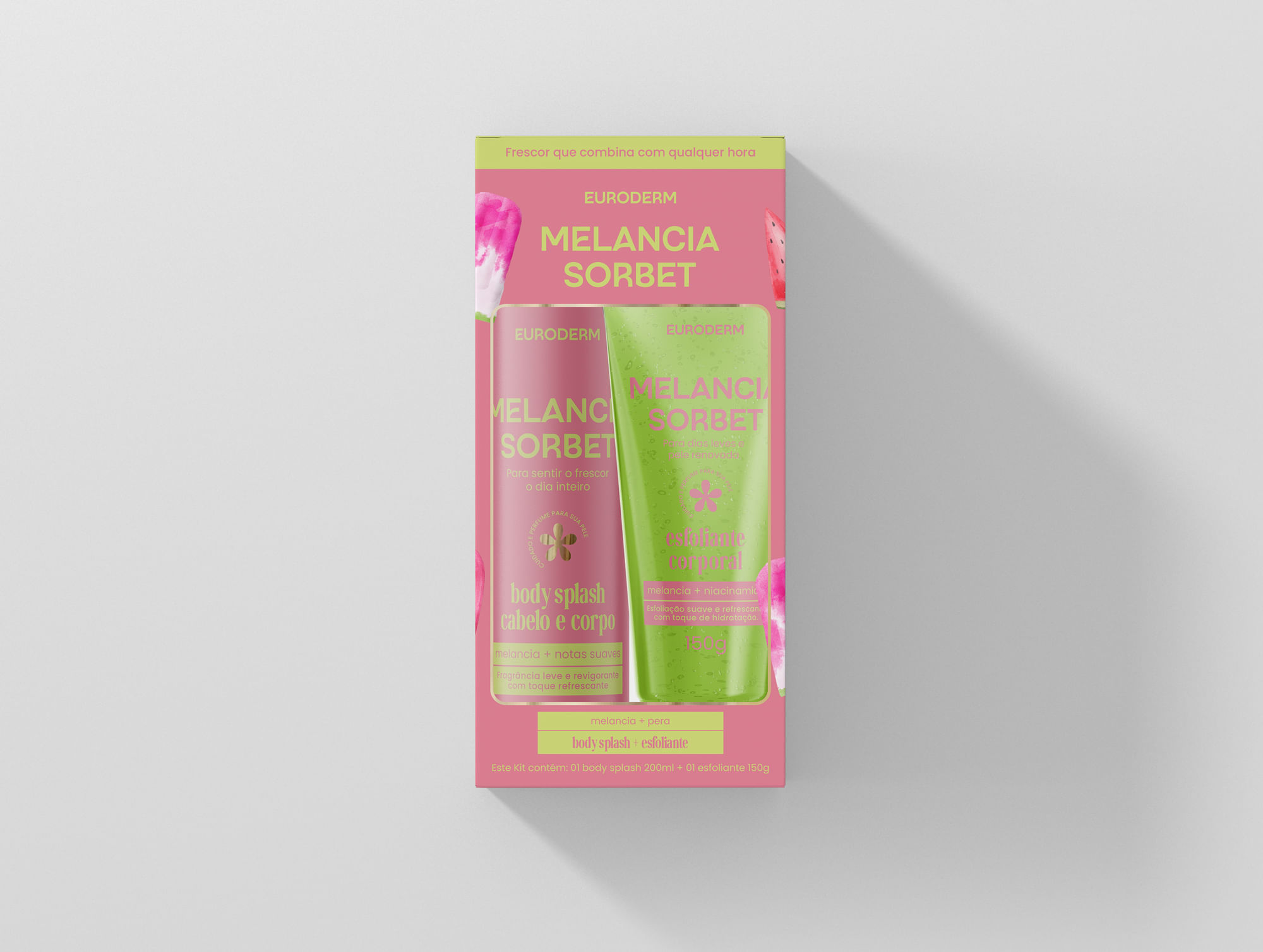 Kit Corporal Euroderm Sorbet Melancia e Pera Body Splash 200ml e Esfoliante 150g