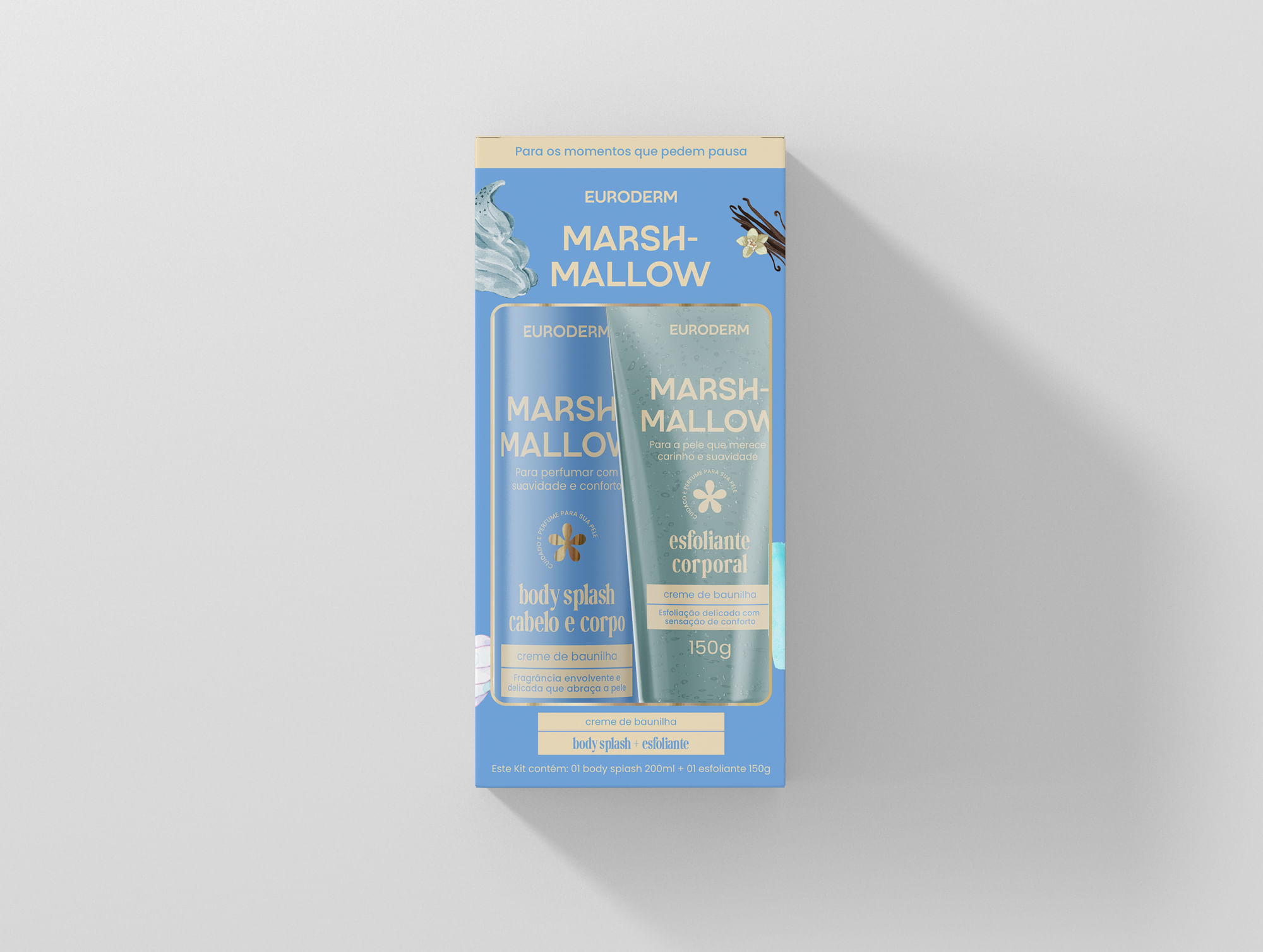 Kit Feminino Euroderm Marshmallow Body Splash 200ml e Esfoliante 150ml Baunilha