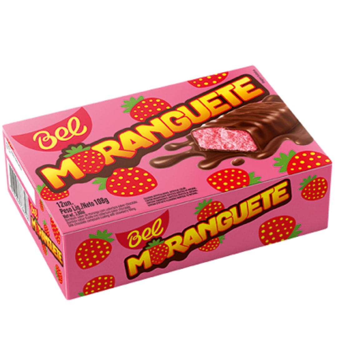 Bombom Morango Bel 108g Caixa 12 unidades Chocolate ao Leite Recheado
