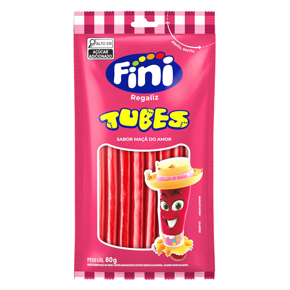 Bala de Gelatina Tubes Maçã do Amor Fini 80g Pacote
