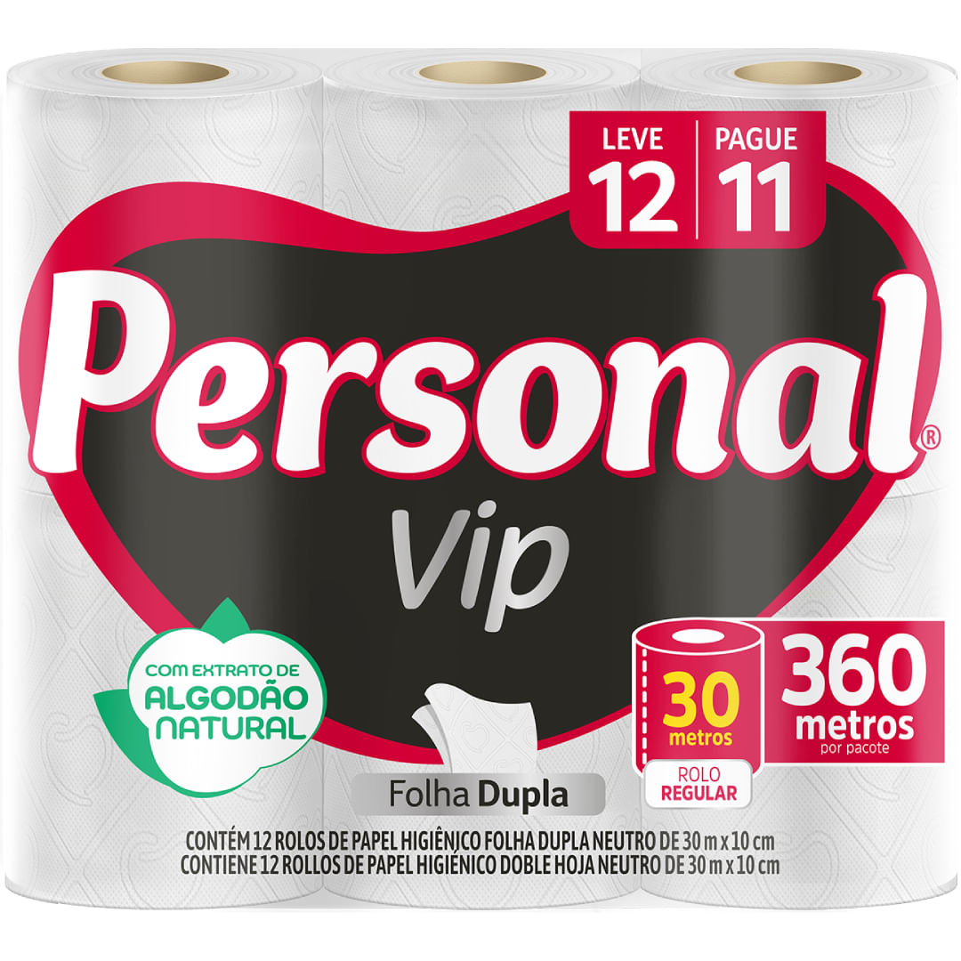 Papel Higiênico Folha Dupla 30m 12 Rolos Personal VIP Neutro Macio