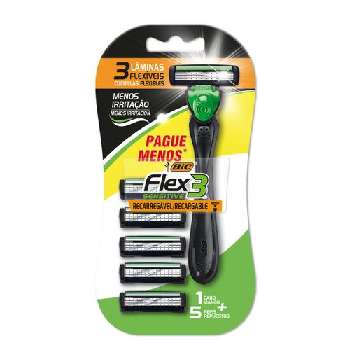 Aparelho de Barbear Pele Sensível Bic Flex 3 Hybrid com 5 Refis