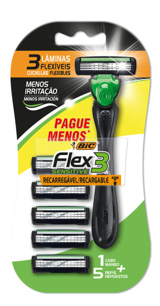 Aparelho de Barbear Pele Sensível Bic Flex 3 Hybrid com 5 Refis