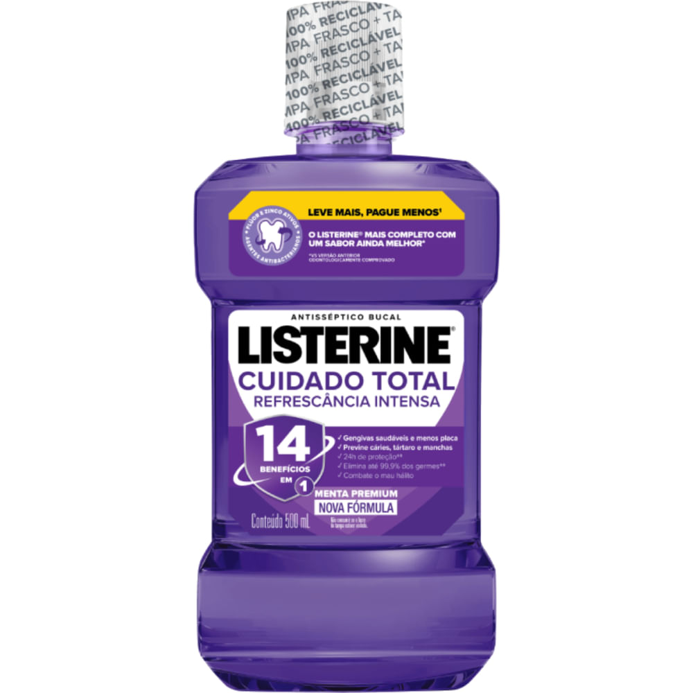 Enxaguante Bucal Higiene Bucal Listerine Cuidado Total 14 Benefícios em 1 500ml