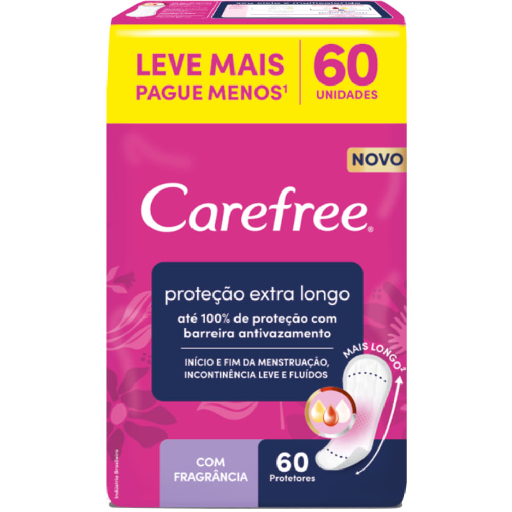 Protetor Diário Higiene Íntima Carefree Proteção Extra Longo 60 Unidades