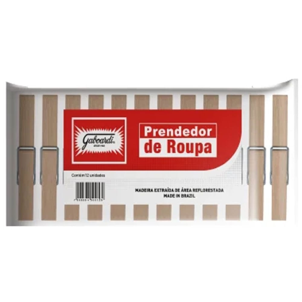 Prendedor de Roupa Madeira 12 Unidades Amigo Gaboardi Durável