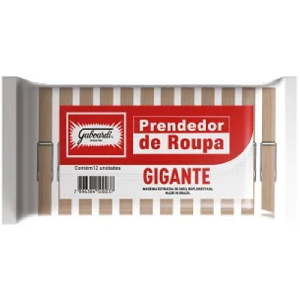 Prendedor de Roupas Madeira Gigante 12 Unidades Amigo Gaboardi Resistente para Roupas Pesadas