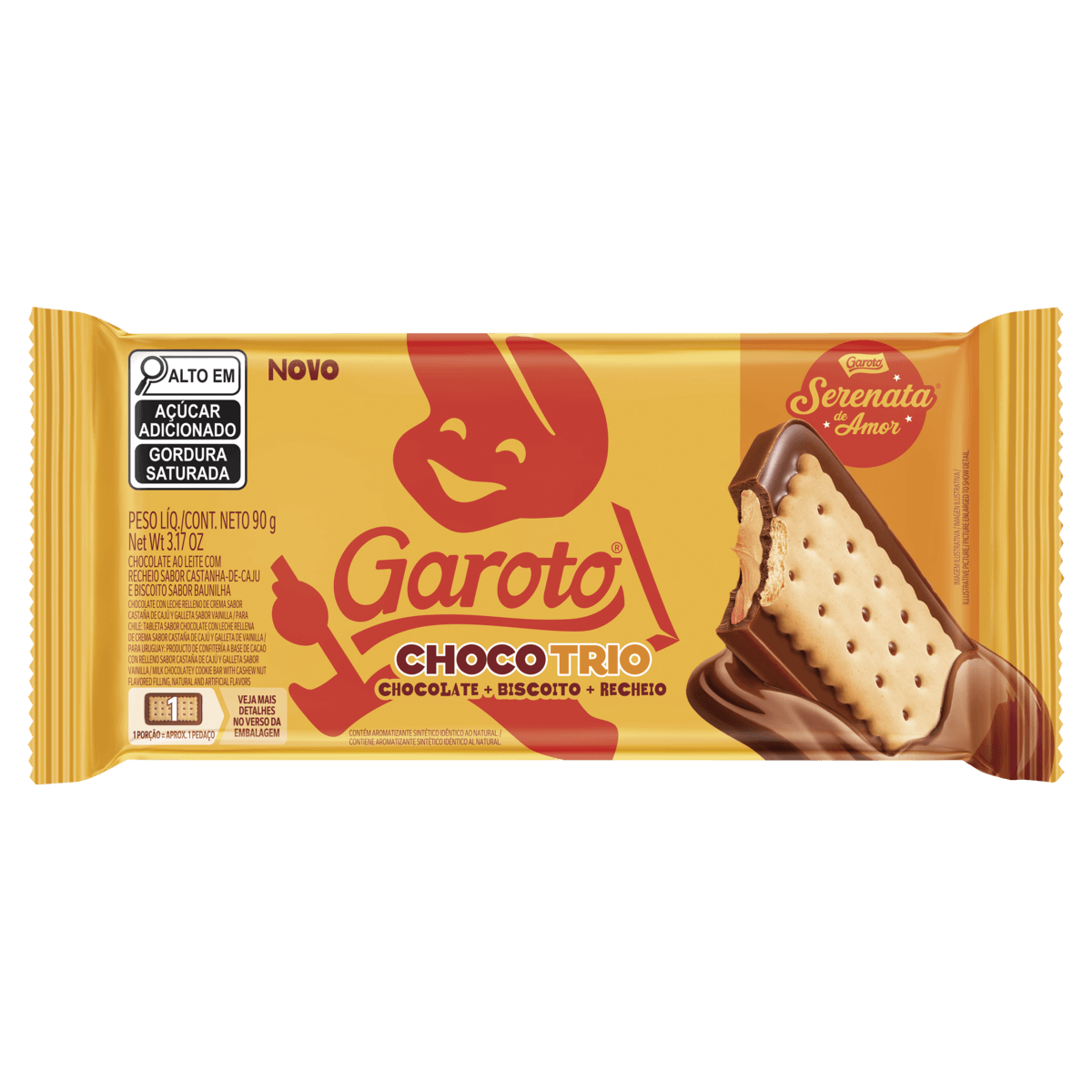 Barra de Chocolate Choco Trio Serenata de Amor Garoto 90g com Biscoito