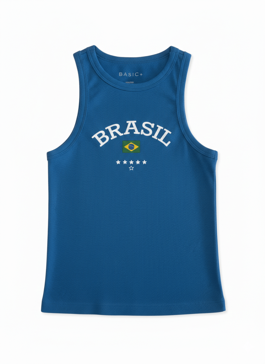 Regata Ribana Feminina Basic+ Justa Poliéster e Viscose Azul
