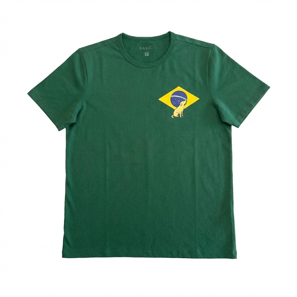 Camiseta Masculina Basic+ Copa Caramelo Algodão e Poliéster Verde GG