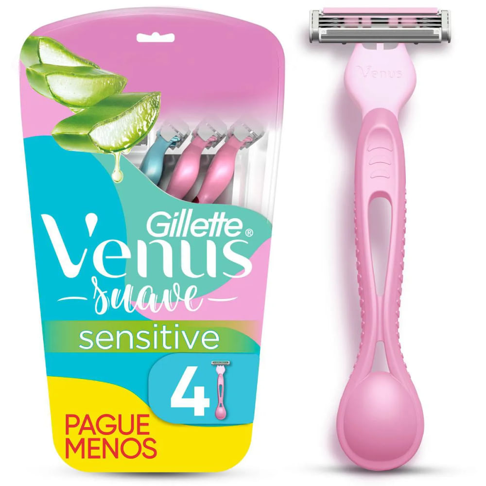 Aparelho de Barbear Simply Sensitive 4 Unidades Rosa Gillette Venus Feminino Pele Sensível