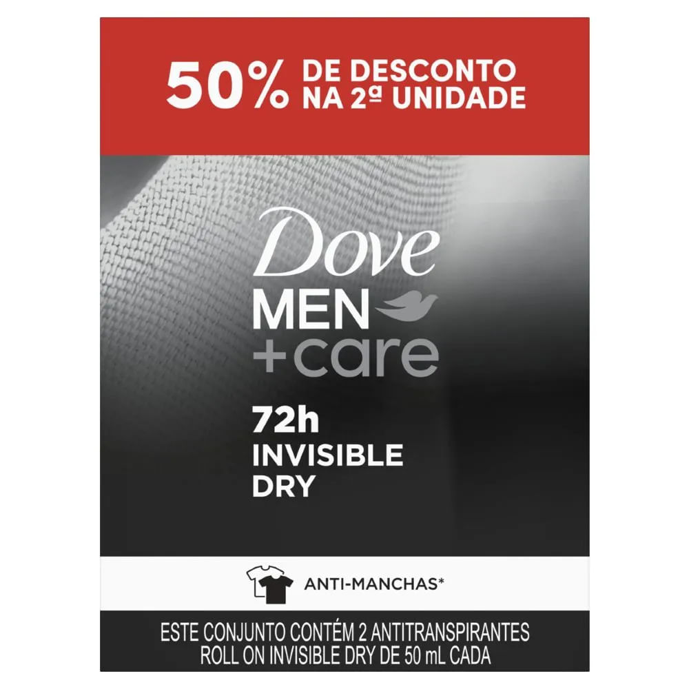 Desodorante Roll-on Men+Care Invisible Dry 2x50ml Dove Masculino Antitranspirante 72h