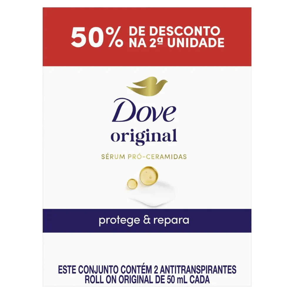 Desodorante Roll-On Original 50ml Kit 2 Unidades Dove Antitranspirante 48h Hidratação