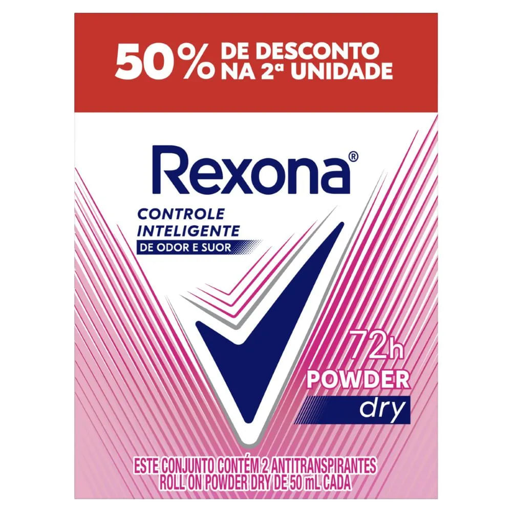 Desodorante Roll-On Powder Dry 2x50ml Rexona Feminino 48h Antitranspirante