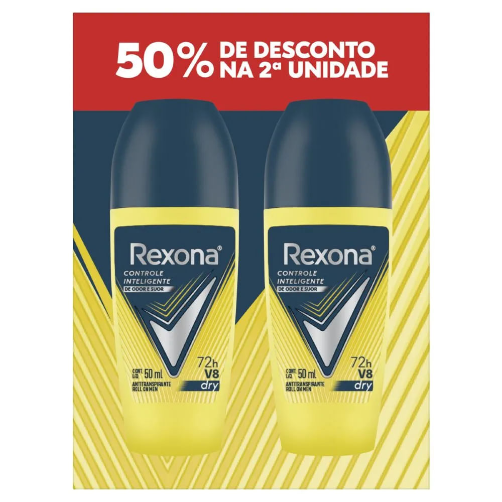 Desodorante Roll-on V8 Notas Verdes Amadeiradas 2x50ml Rexona Masculino 72h