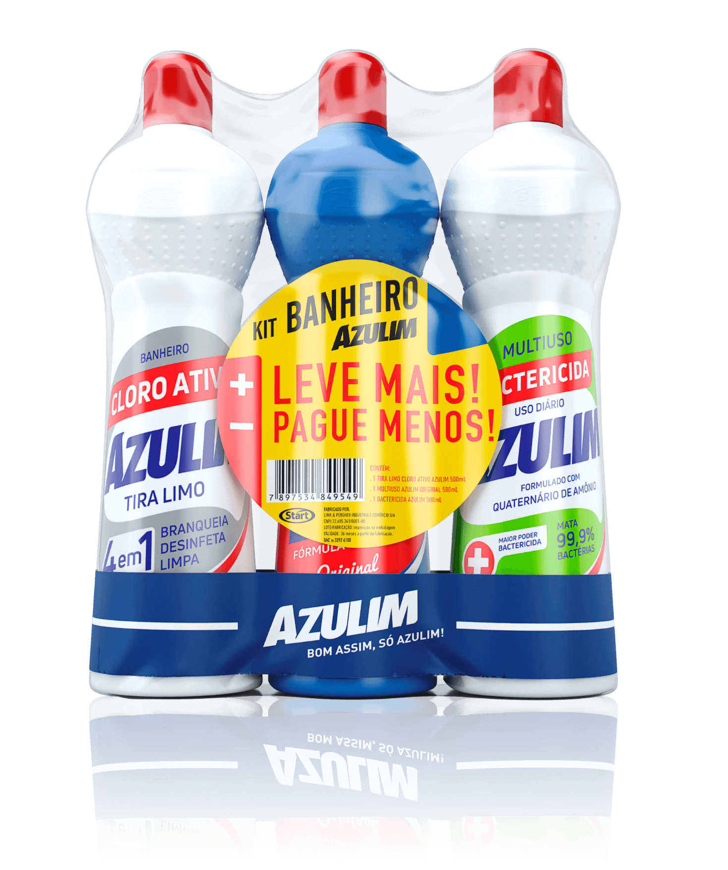 Kit de Limpeza para Banheiro Azulim Econômico Líquido com 3 Unidades 1,5L