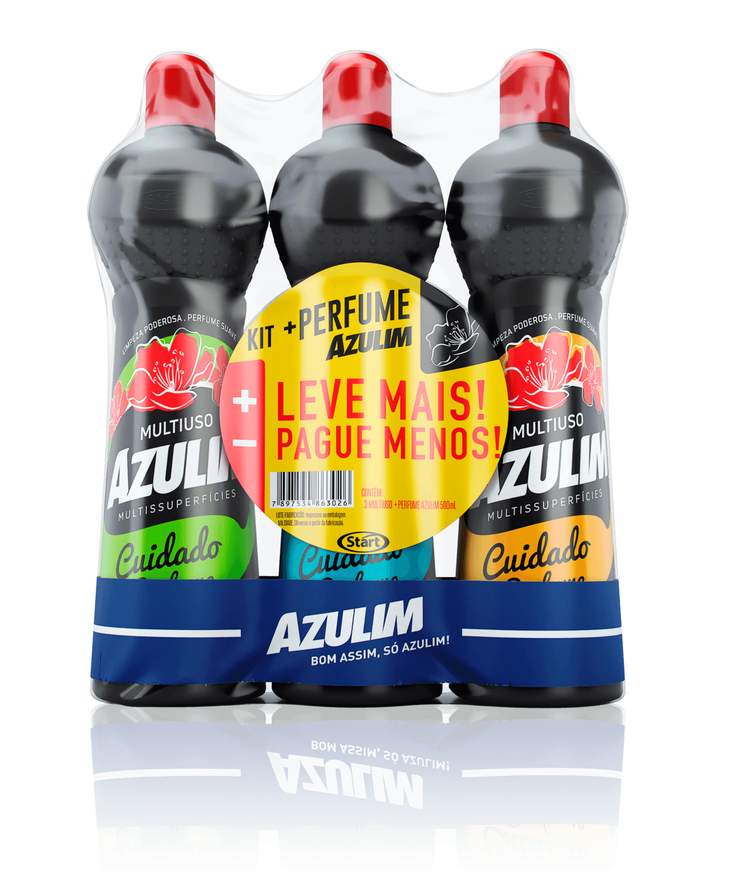 Kit Limpador Multiuso Azulim Cuidado e Perfume Líquido 3 Unidades 500ml