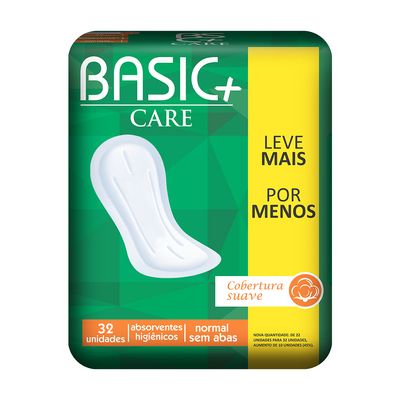 Absorvente Feminino Sem Abas Suave 32 Unidades Basic+ Fluxo Moderado