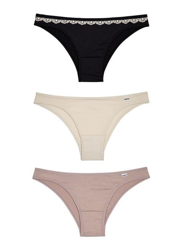 Kit 3 Calcinhas Tanga DelRio Microfibra Estampada e Lisa