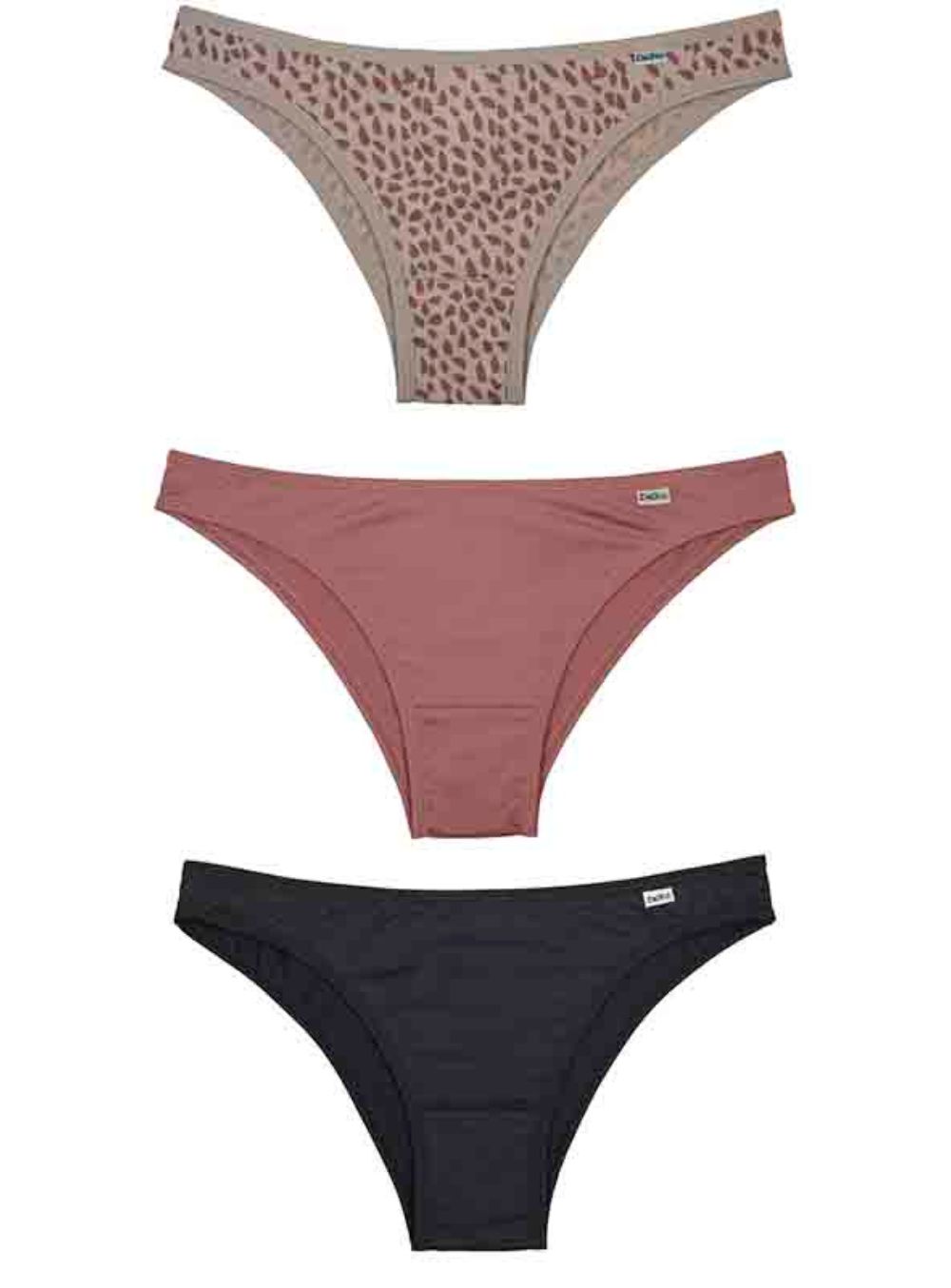 Kit 3 Calcinhas Tanga DelRio Microfibra Estampada e Lisa