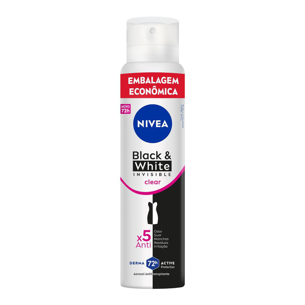 Desodorante Antitranspirante Aerossol Nivea Invisible Black & White Clear 200ml