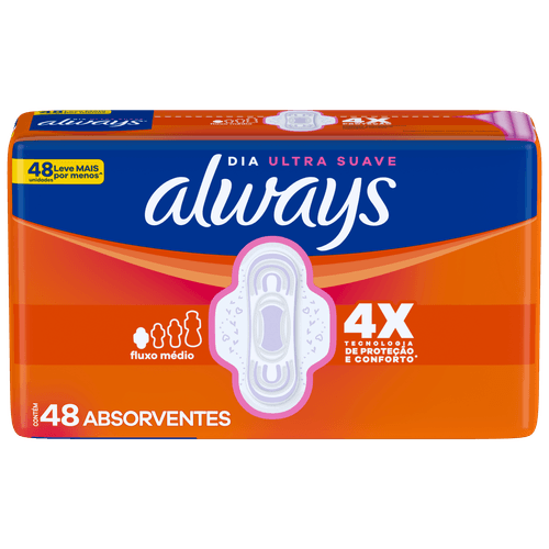 Absorvente Higiene Íntima Always Dia Ultra Suave com Abas 48 Unidades