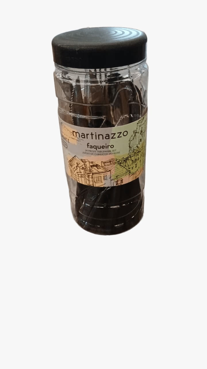Jogo de Talheres Aço Inox e Plástico Martinazzo Piemonte 24 Peças com Pote Preto