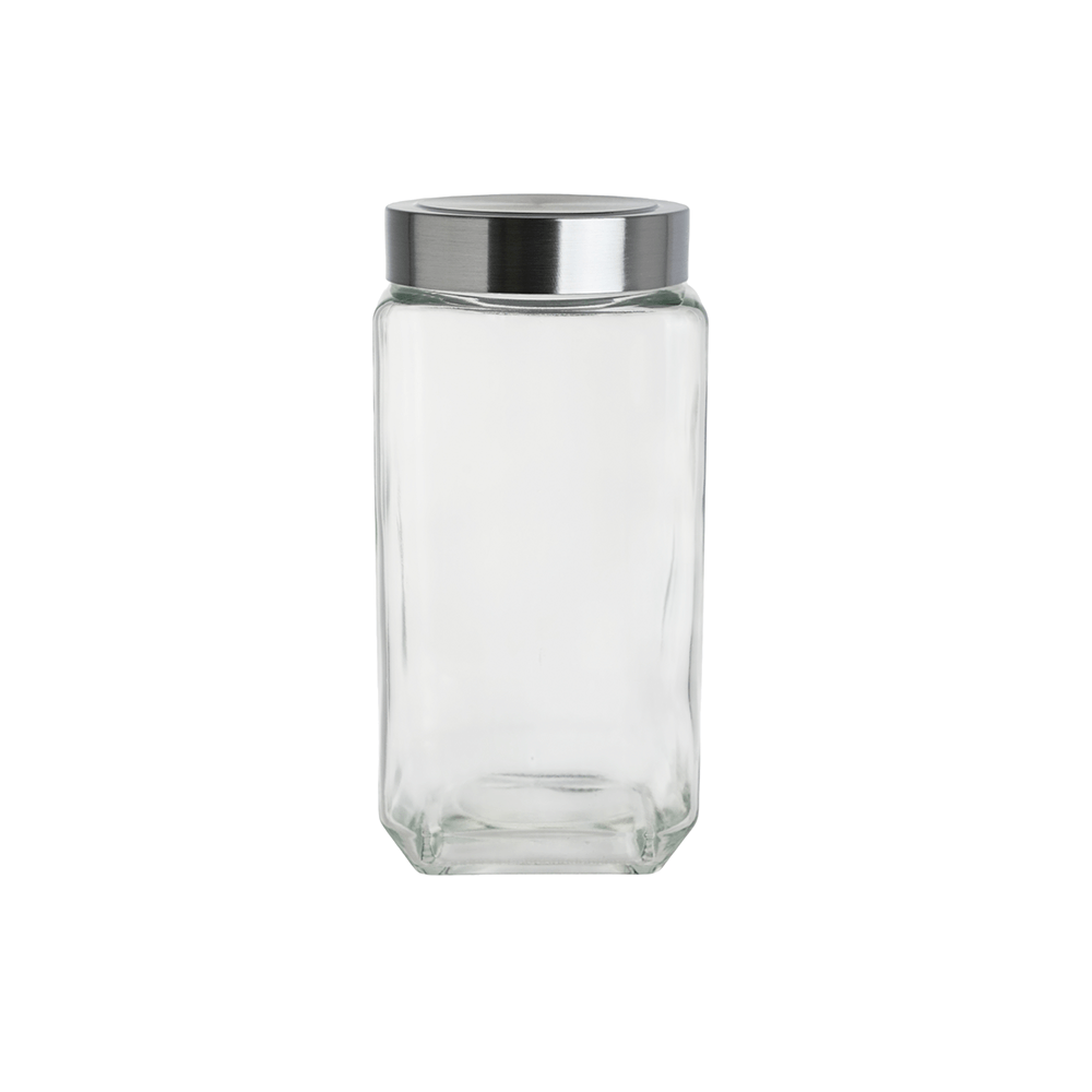 Pote Hermético Vidro 1L Casual Home Quadrado Tampa Inox