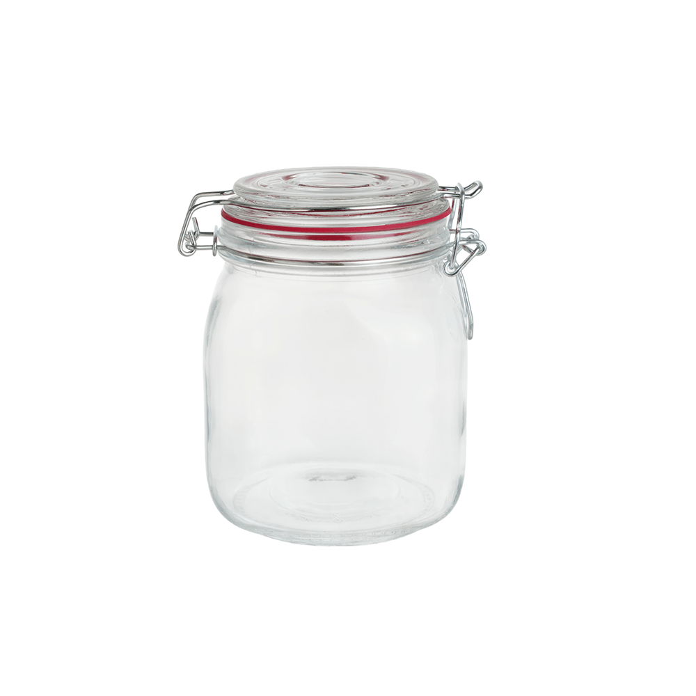 Pote Quadrado com Trava Hermético Vidro Casual Home 950ml Transparente