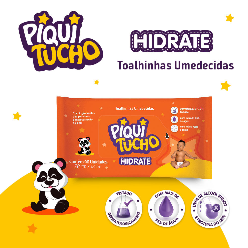 Lenço Umedecido Dermatologicamente Testado Piquitucho Hidrate 40 Unidades