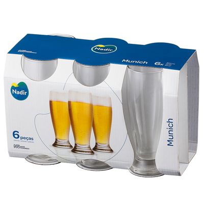 Jogo de Copos Vidro 300ml Nadir Munich Tulipa Chopp Cerveja 6 Peças