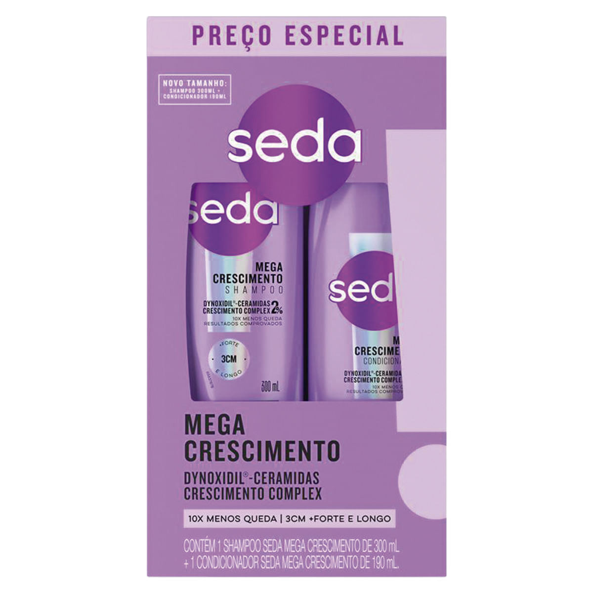 Kit Shampoo e Condicionador Fortalecedor Seda Mega Crescimento 300ml + 190ml