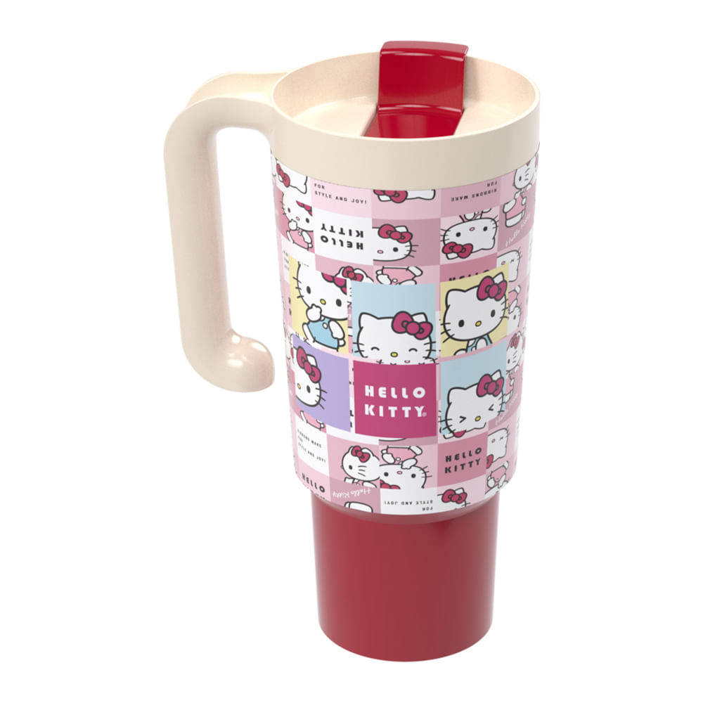 Copo Tumbler Plástico 650ml Plasútil Hello Kitty com Alça Rosa