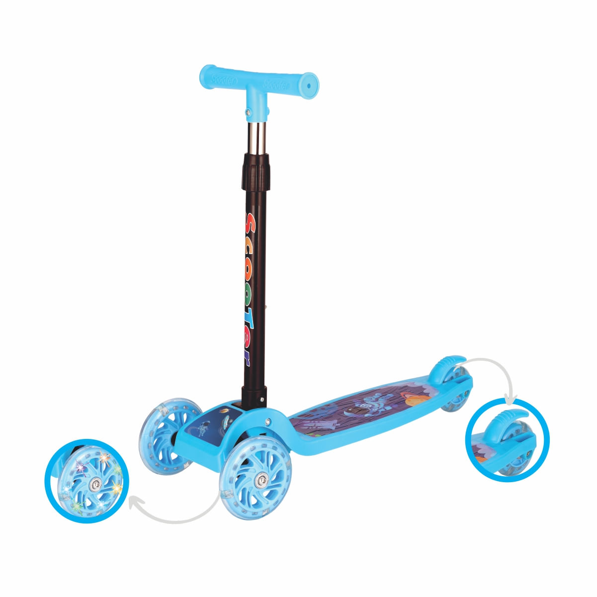 Patinete Infantil Dobrável CKS Astronauta com LED Azul 50kg Alumínio