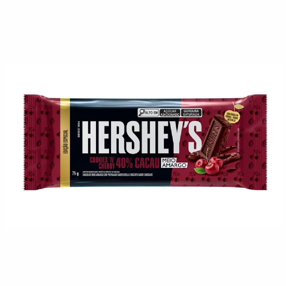 Tablete de Chocolate Meio Amargo Cereja Hershey's 75g 40% Cacau
