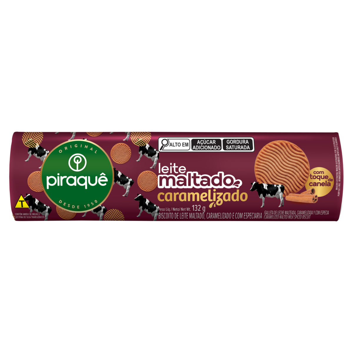 Biscoito Leite Maltado Caramelizado Piraquê 132g Canela Crocante